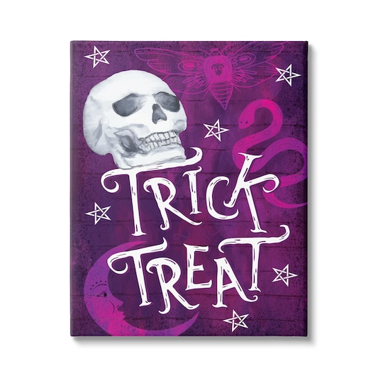 Stupell Industries Trick or Treat Purple Halloween Canvas Wall Art